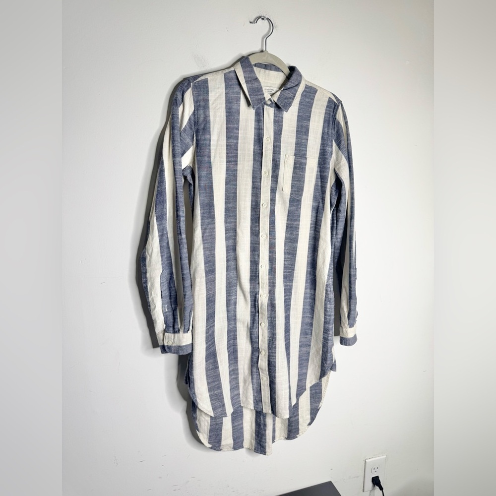 Birds of Paradis by Trovata Blue & White Striped Linen Blend Shirt Dress - Picture 2 of 8